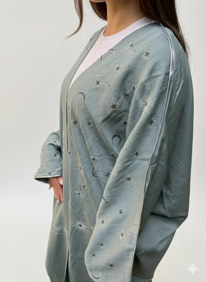 Grey Kaftan with Crescent & Star Strass - Urbantique - Babazzaro