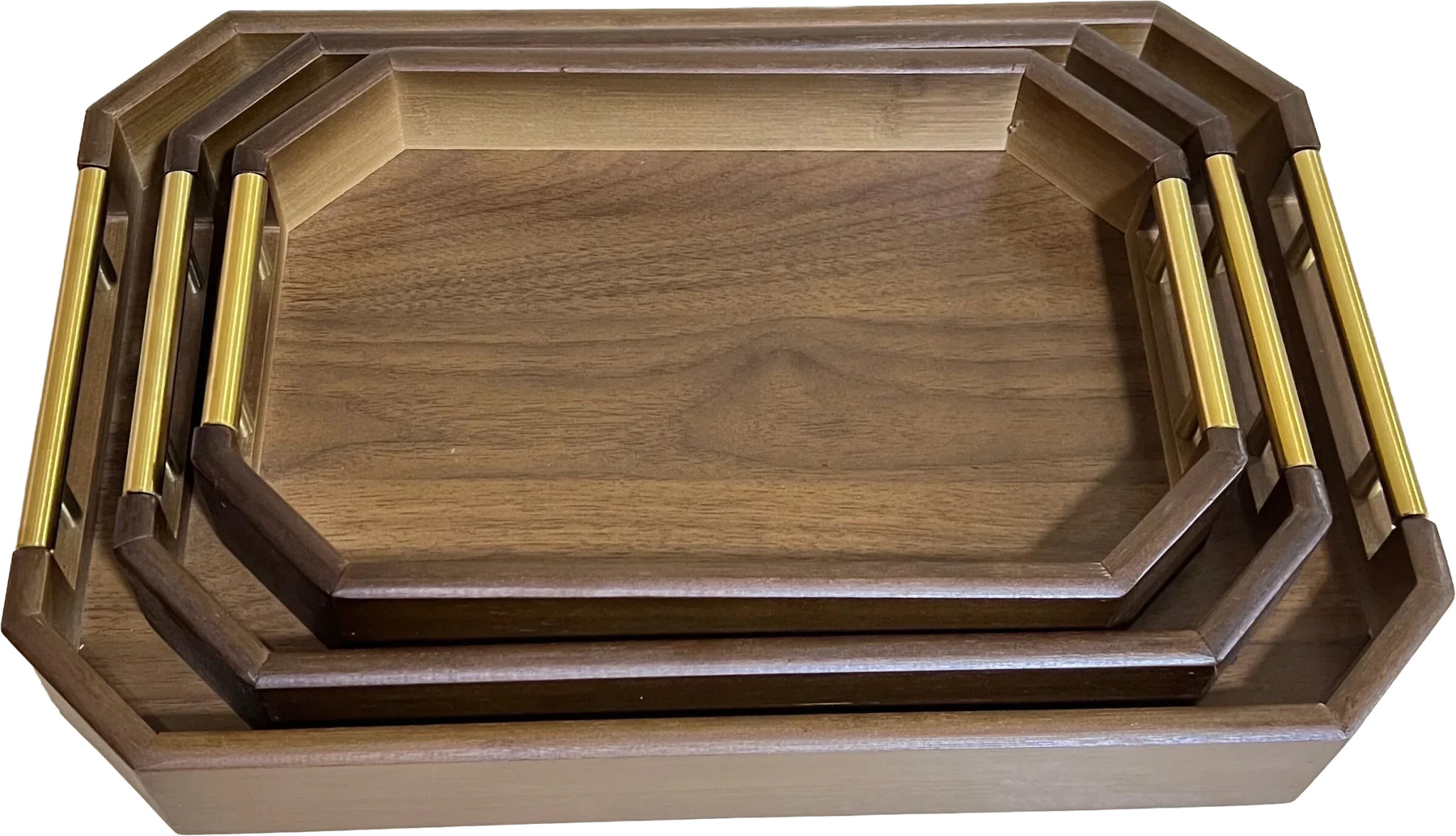 Hexagonal Wooden Serving Tray with Gold Metal Handles - Urbantique - Babazzaro