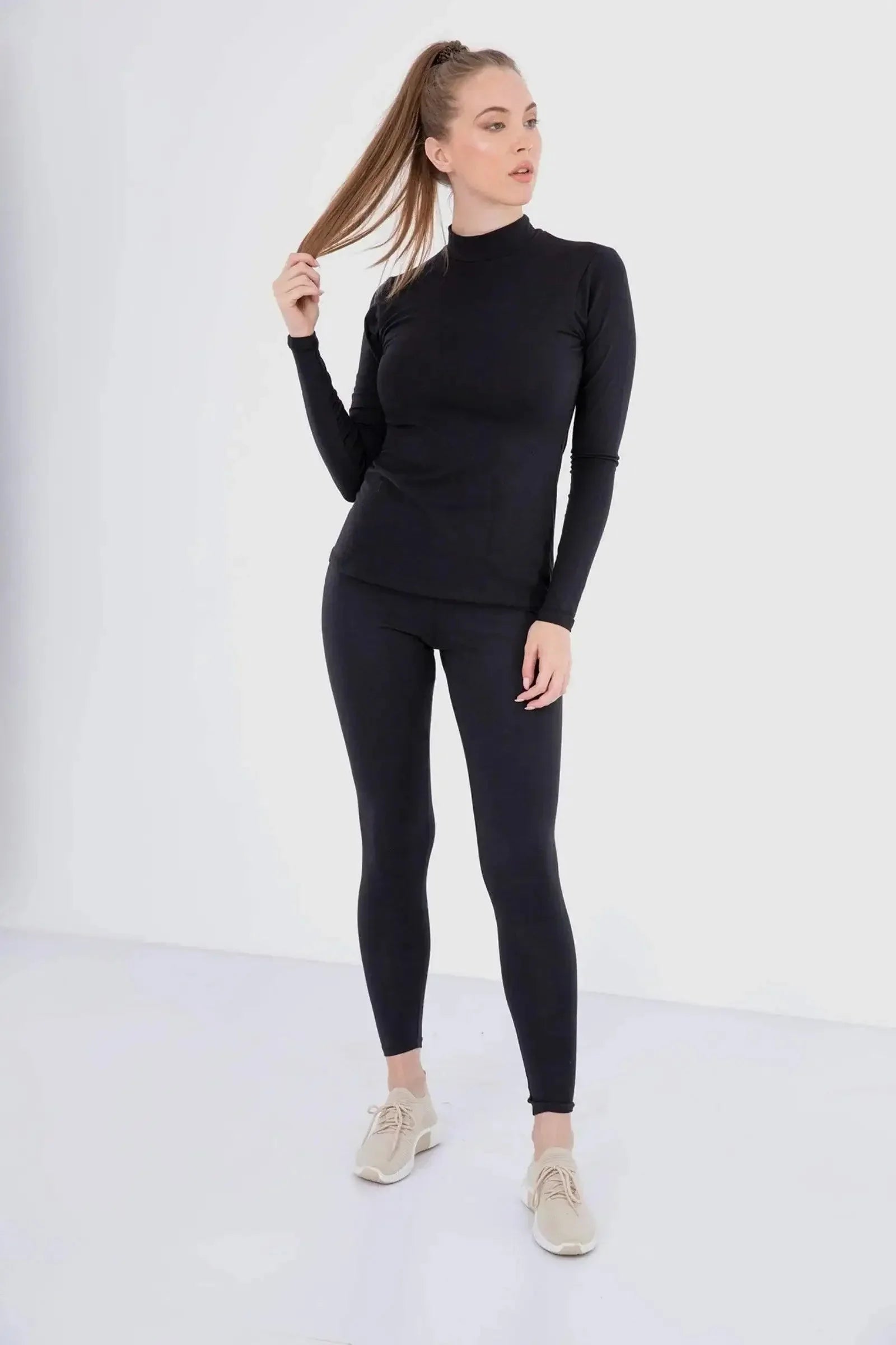 Carina - High Neck Long Sleeve Cotton Top - Pack of 3 2