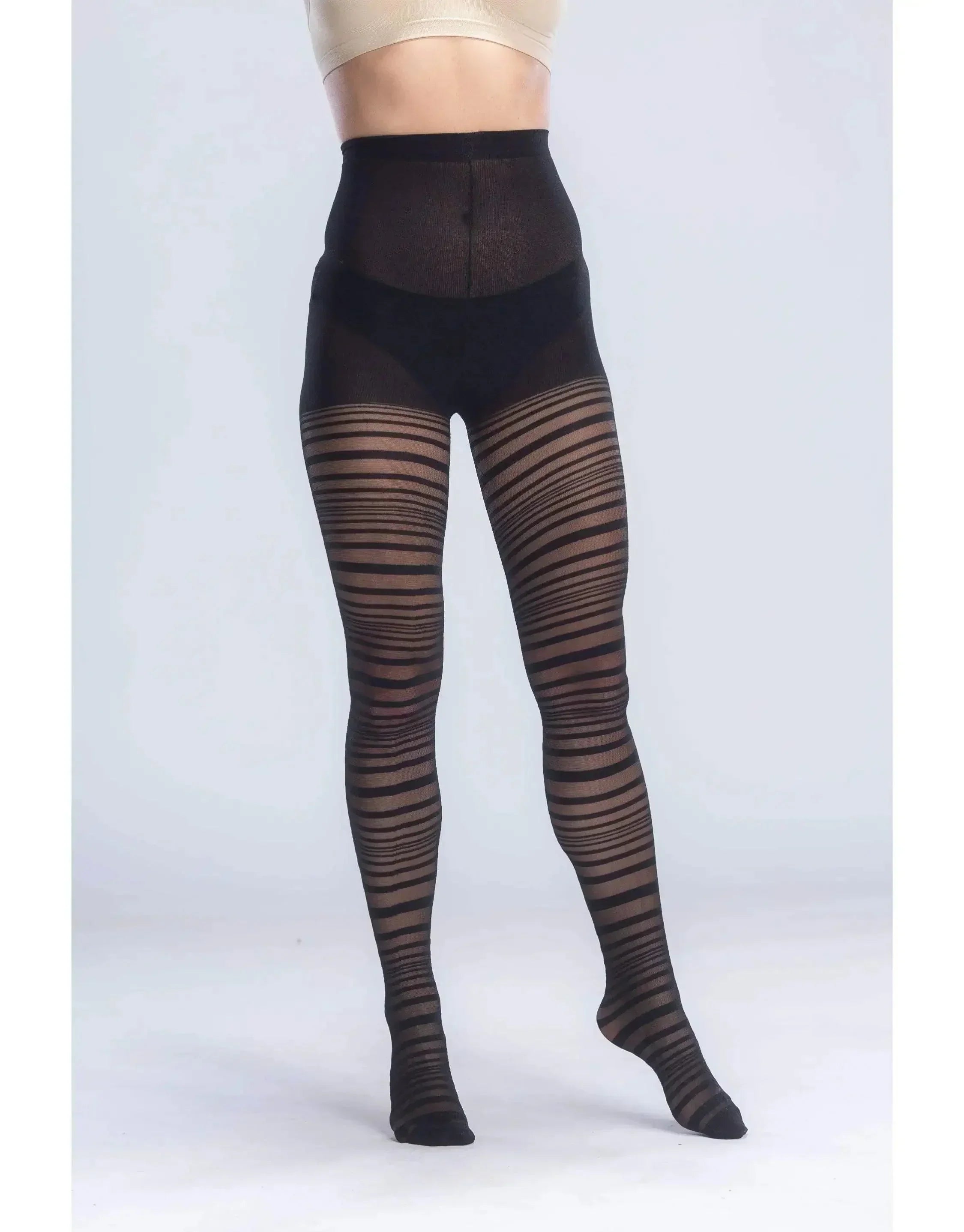 Carina - High Waist Stripped Pantyhose 1