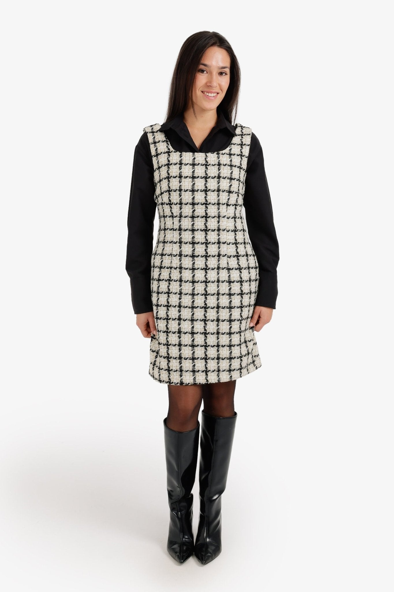 Houndstooth Sleeveless Dress - Clue - Babazzaro