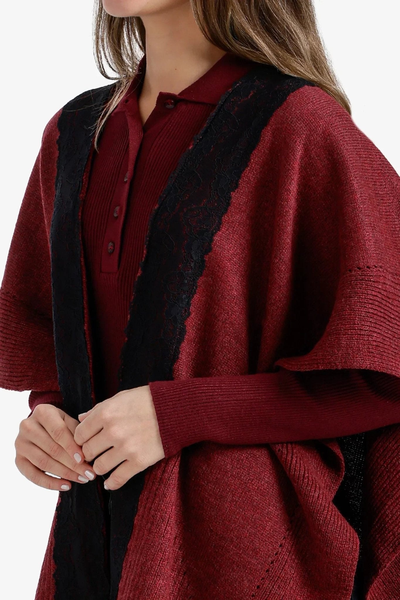 Lace - Trim Asymmetric Poncho - Carina - Babazzaro
