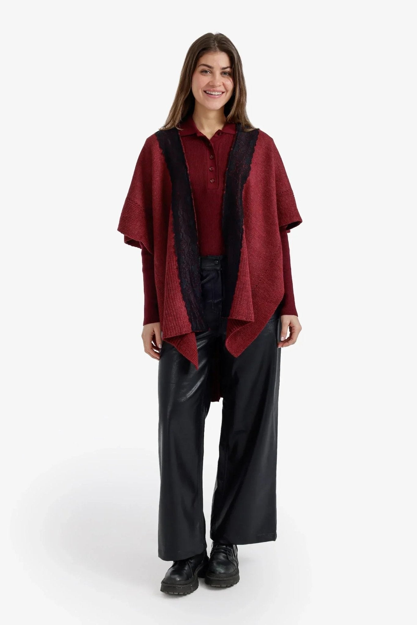 Lace - Trim Asymmetric Poncho - Carina - Babazzaro