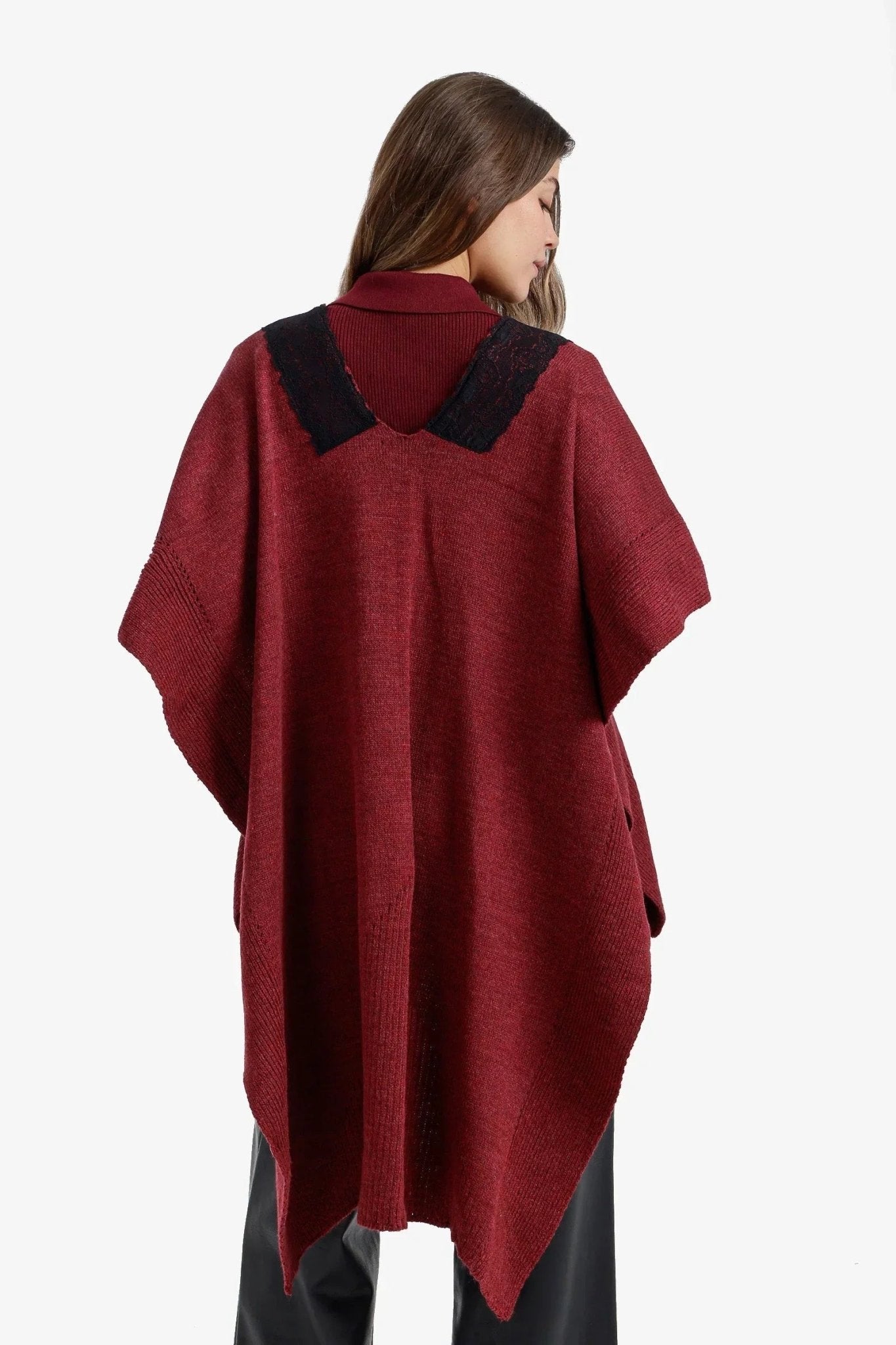 Lace - Trim Asymmetric Poncho - Carina - Babazzaro
