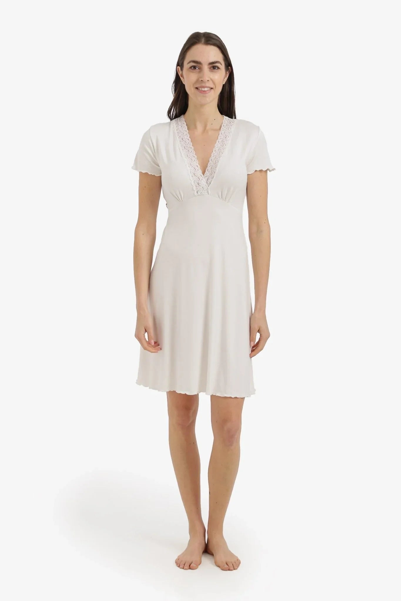 Lace V - Neck Nightgown - Carina - Babazzaro