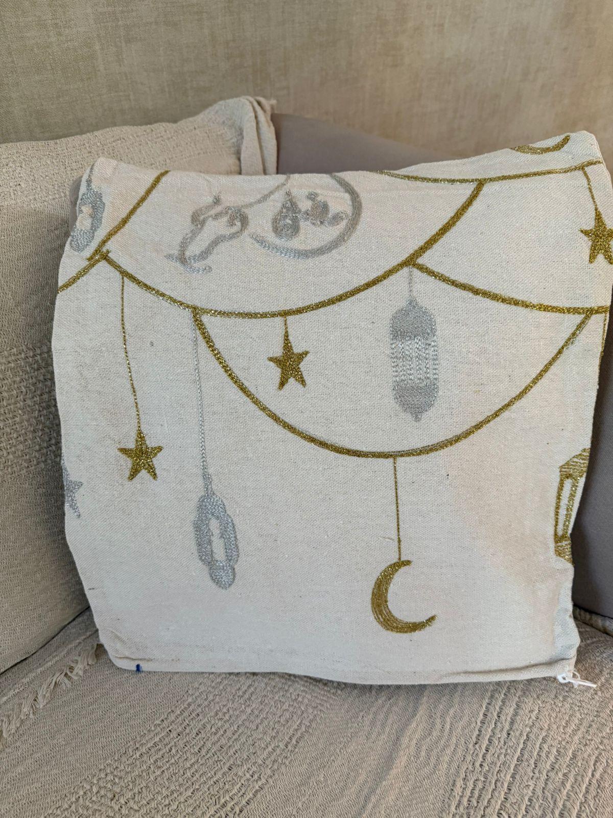 Linen cushions with serma embroidery - Ramadan Kareem Print 4 - Lavender - Babazzaro