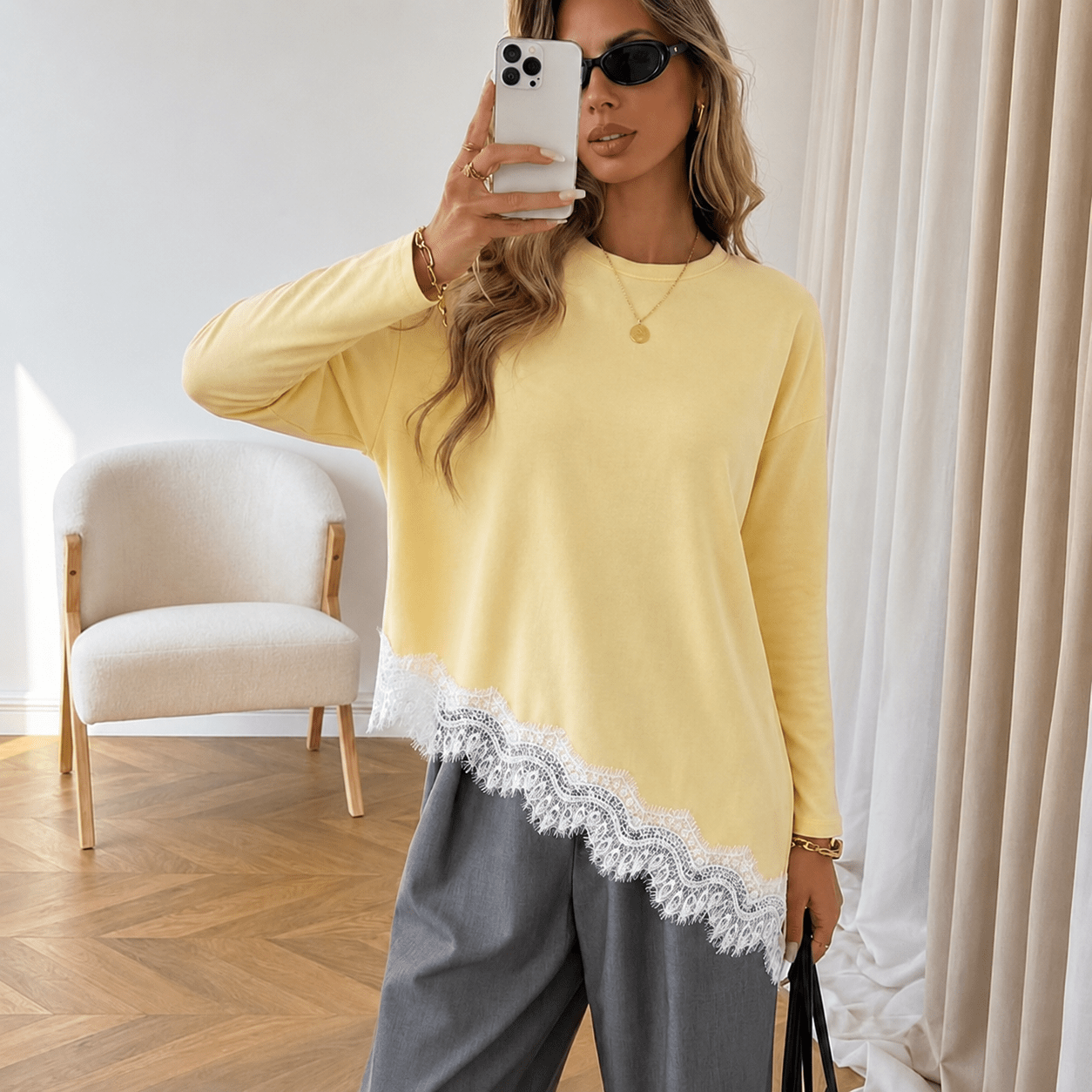 Long Slevee T-Shirt with Lace - Mimme Boutiqe - Babazzaro