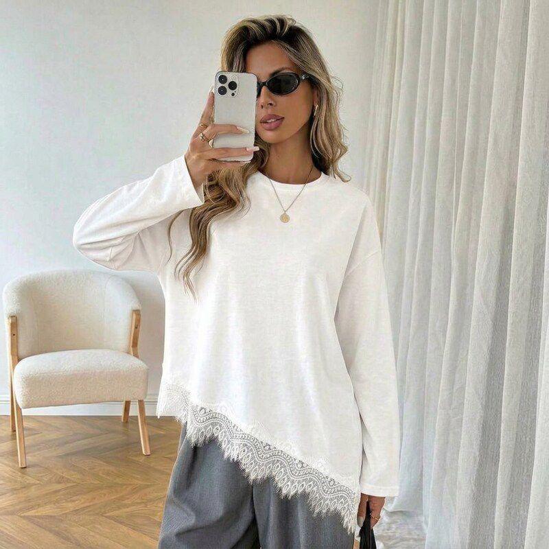 Long Slevee T-Shirt with Lace - Mimme Boutiqe - Babazzaro