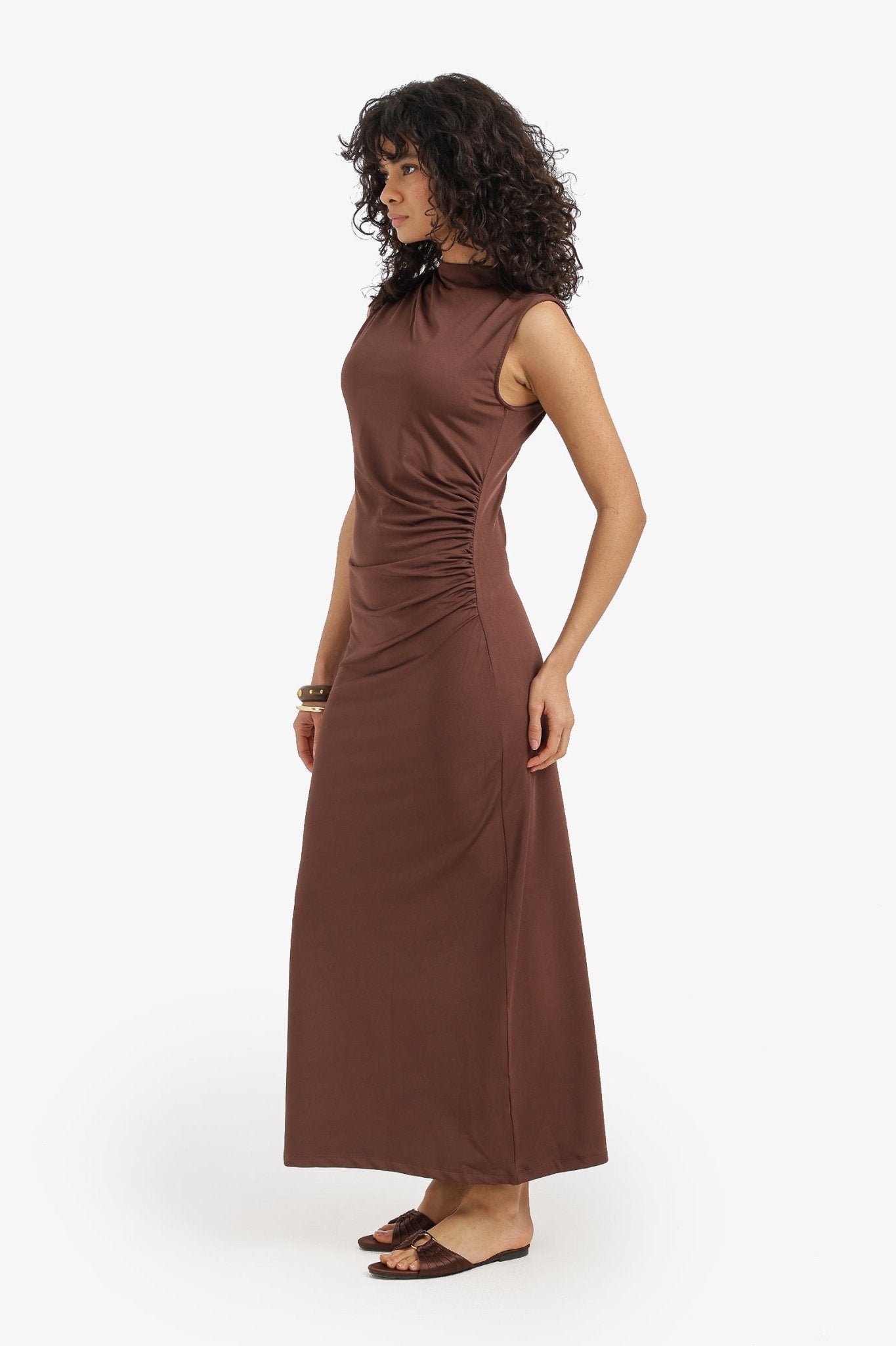 Mock Neck Ruched Dress - Clue - Babazzaro