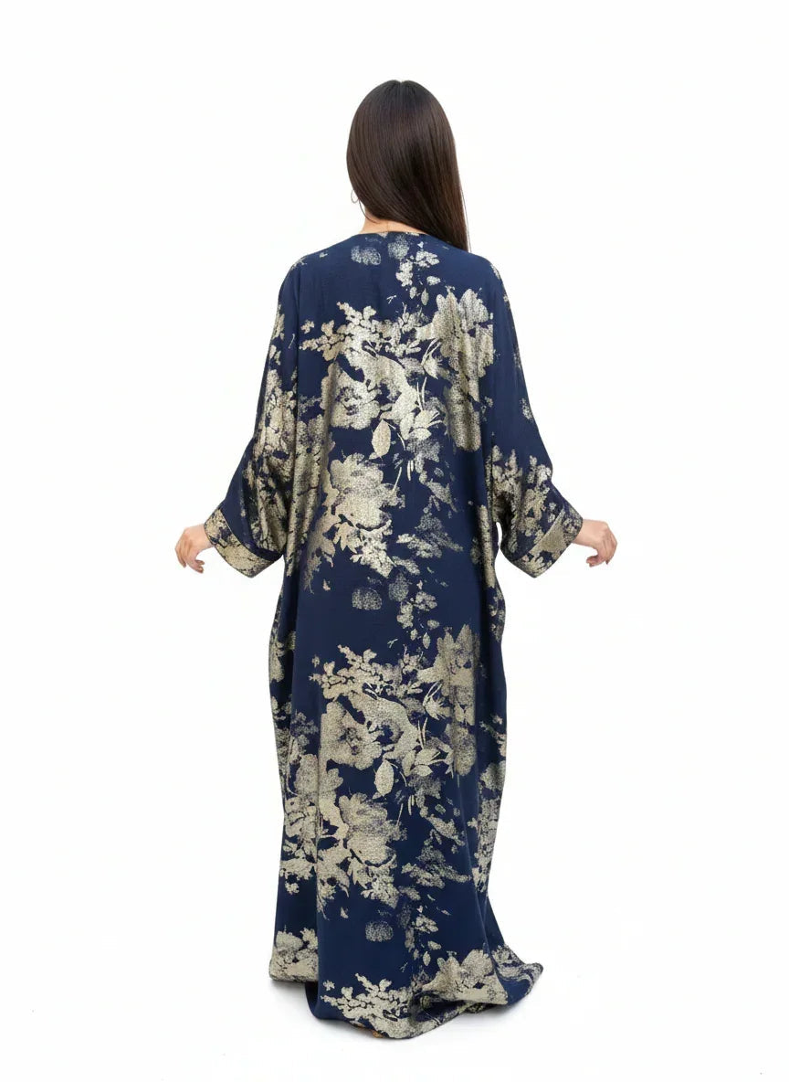 Navy Kaftan with Gold Print - Urbantique - Babazzaro
