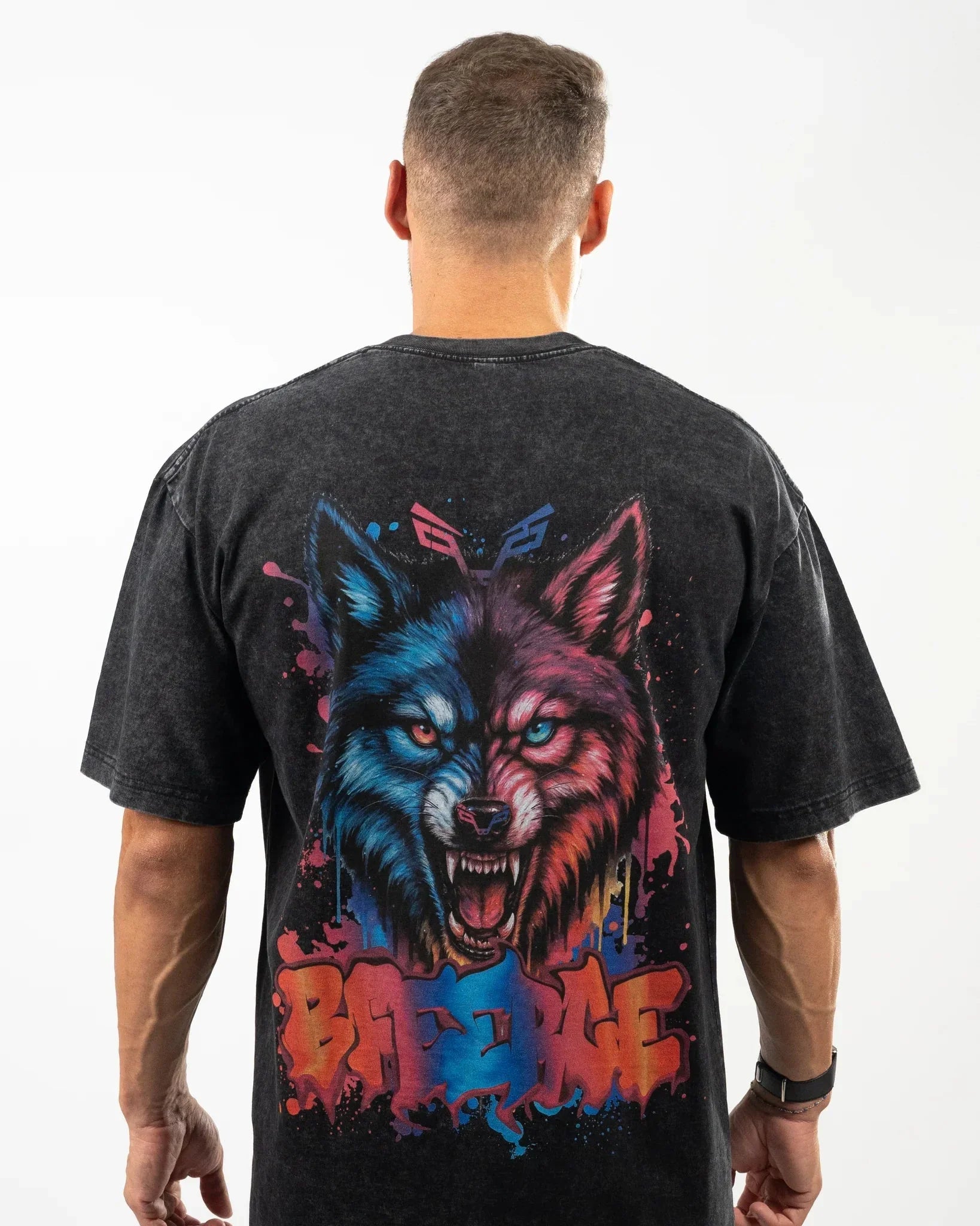 Neon Wolf Design Oversized T-Shirt Men - Bfeerce - Babazzaro