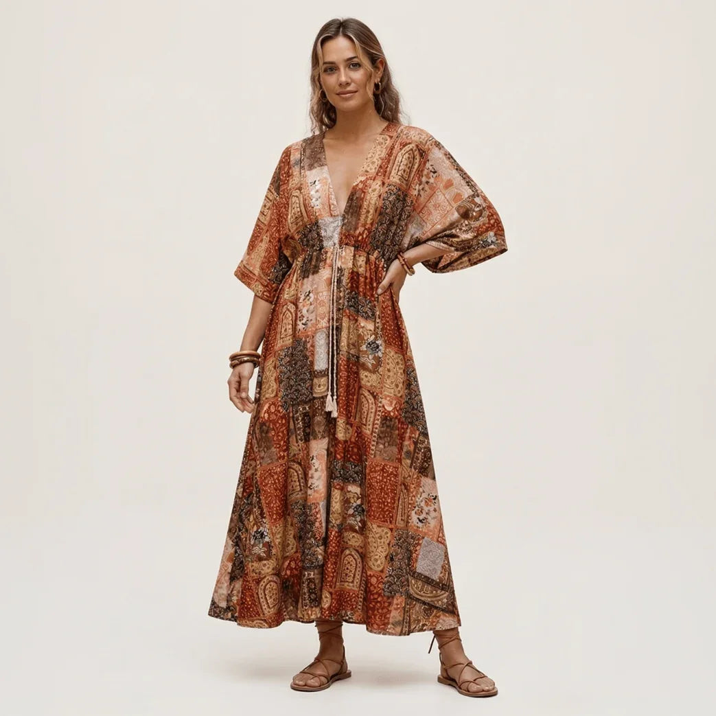 Patchwork Print Maxi Dress - Clue - Babazzaro