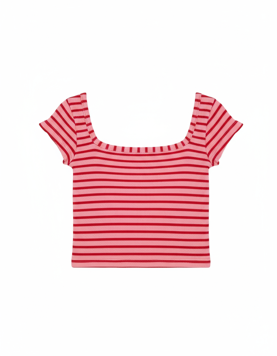 In your shoe - Pink Striped Square Neck Top