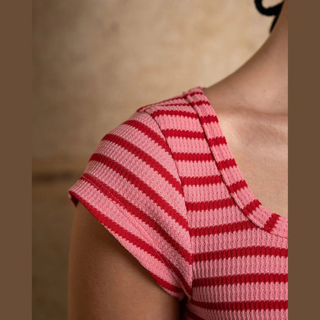 In your shoe - Pink Striped Square Neck Top 3