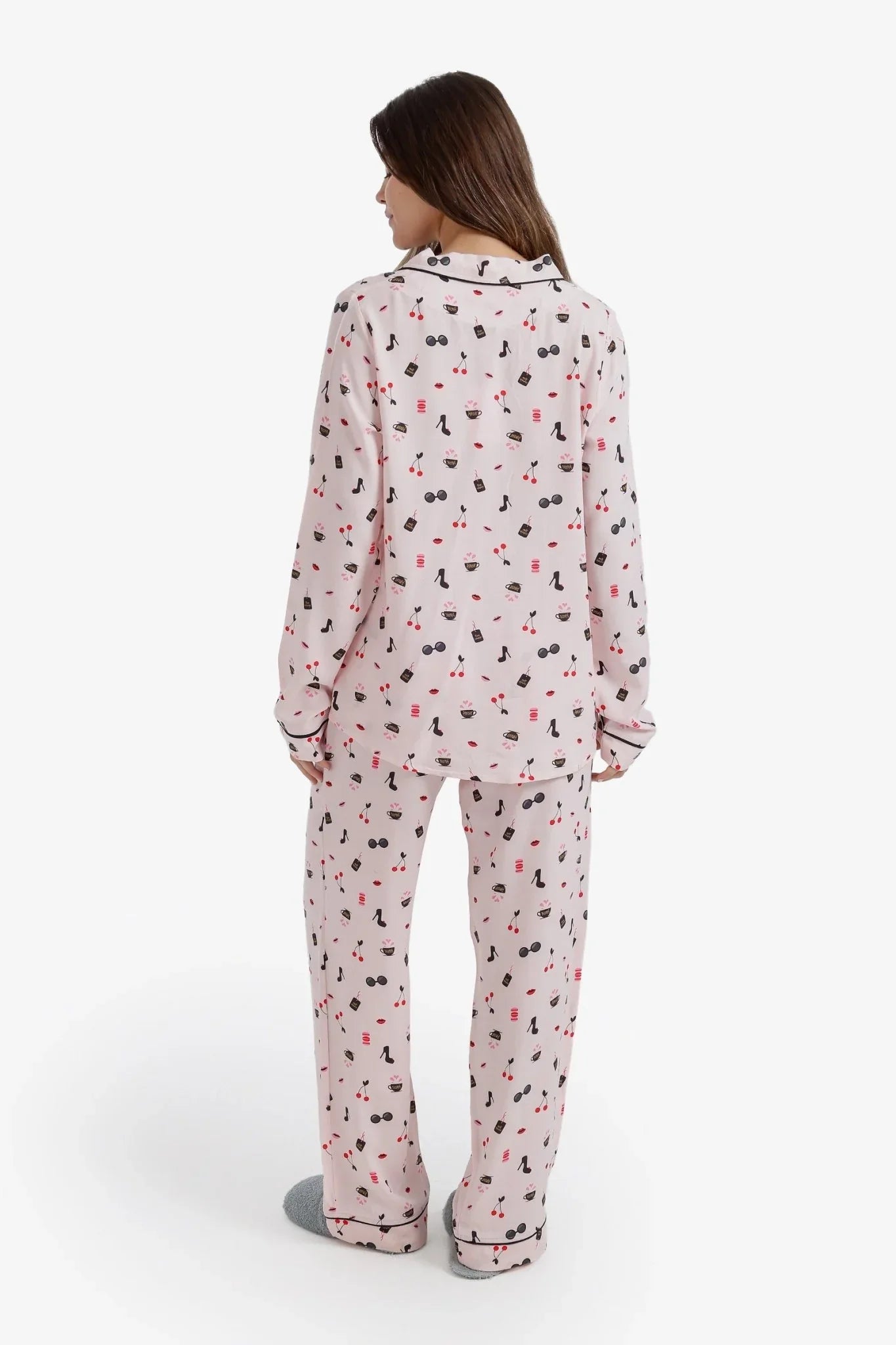 Printed Notch Collar Pyjama Set - Carina - Babazzaro