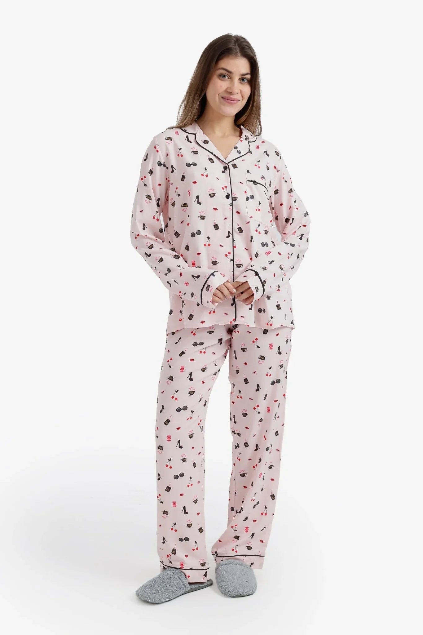 Printed Notch Collar Pyjama Set - Carina - Babazzaro