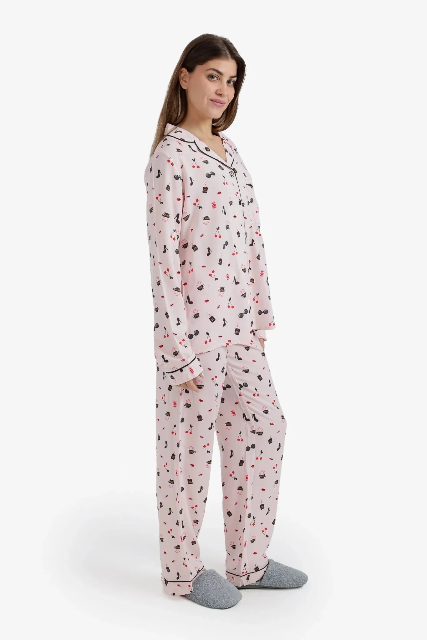 Printed Notch Collar Pyjama Set - Carina - Babazzaro