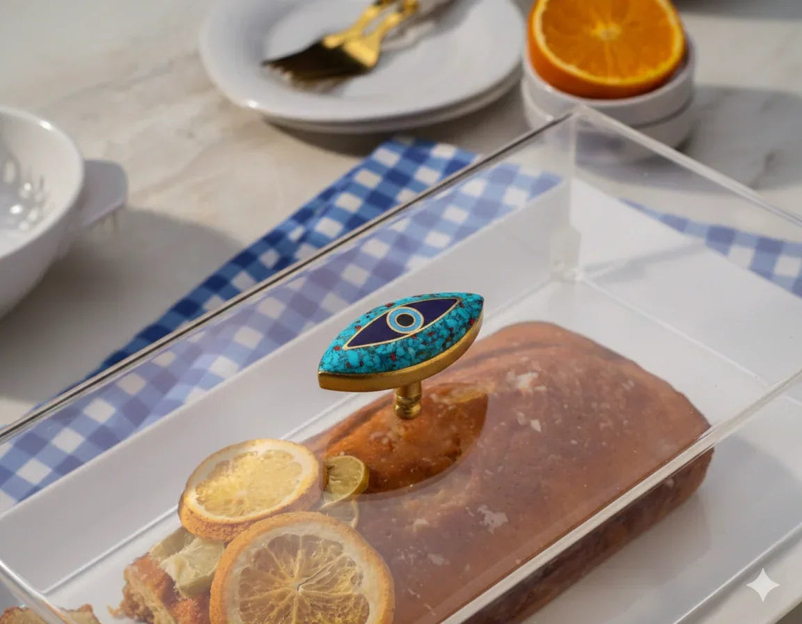 Rectangular Porcelain Serving Plate - Turquoise Evil Eye - Rechote - Babazzaro