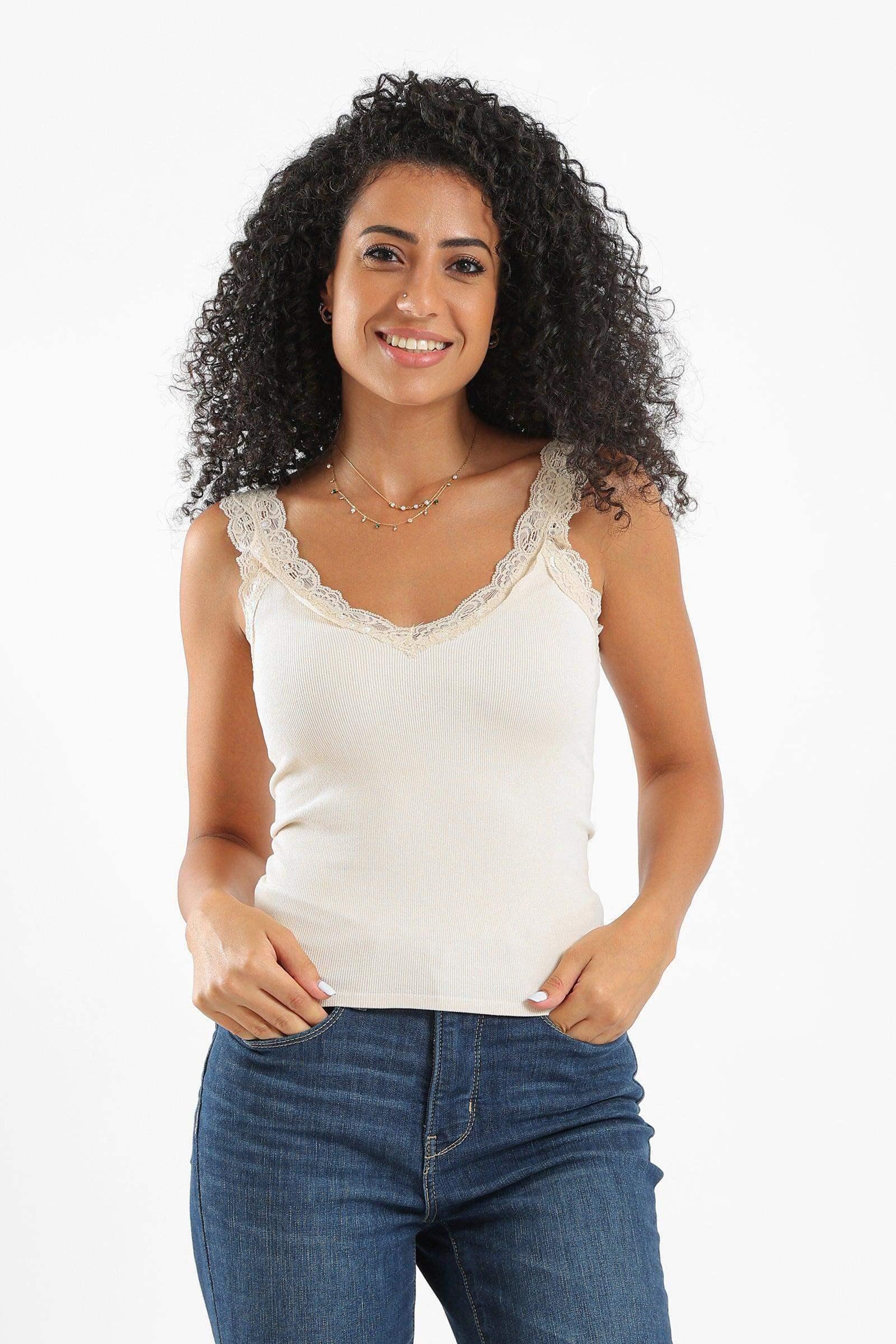 Carina - Ribbed Sleeveless Top with Lace 2