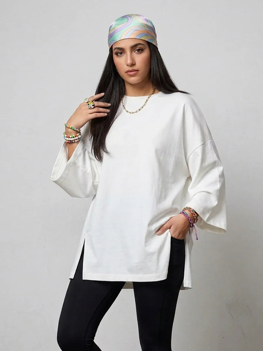Basic Women LS T-Shirt - Off White - NAS Trends 1