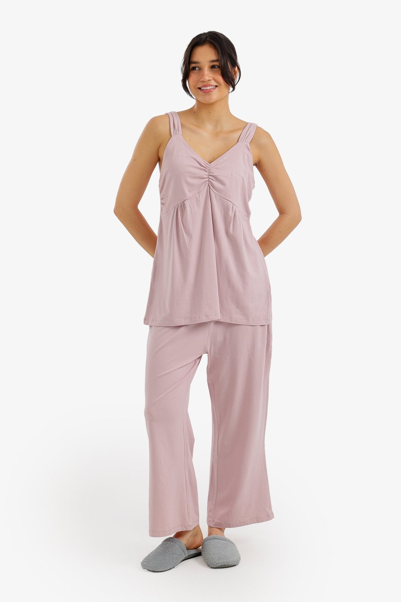 Ruched Detail Pajama Set - Carina - Babazzaro