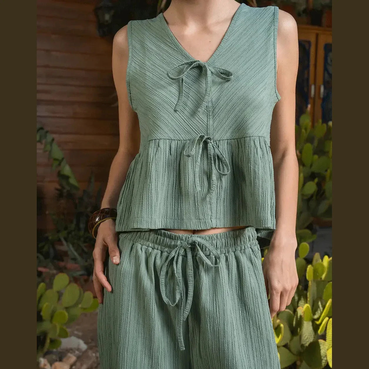 In your shoe - Sage Green Crinkled Top 1