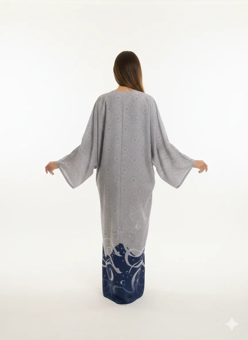 Satin Kaftan with Blue Letters - Urbantique - Babazzaro