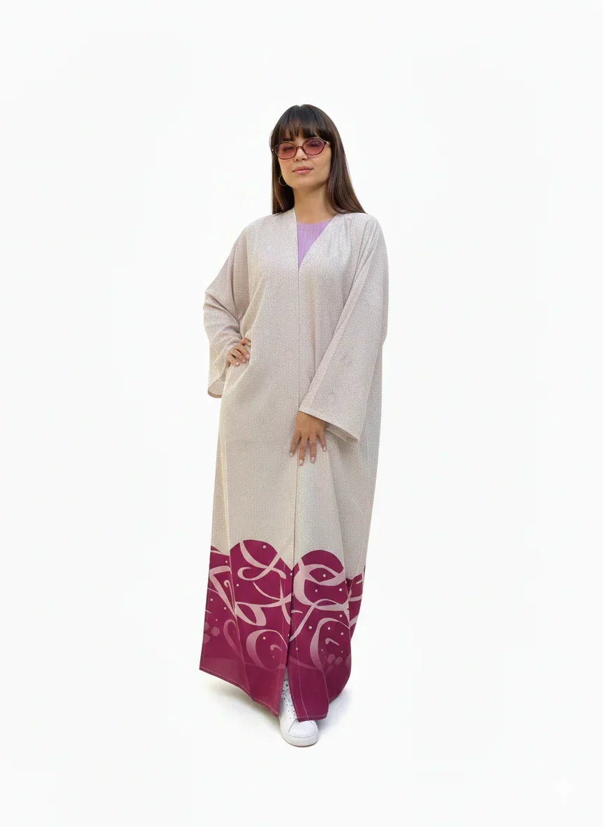 Satin Kaftan with Burgundy Letters - Urbantique - Babazzaro