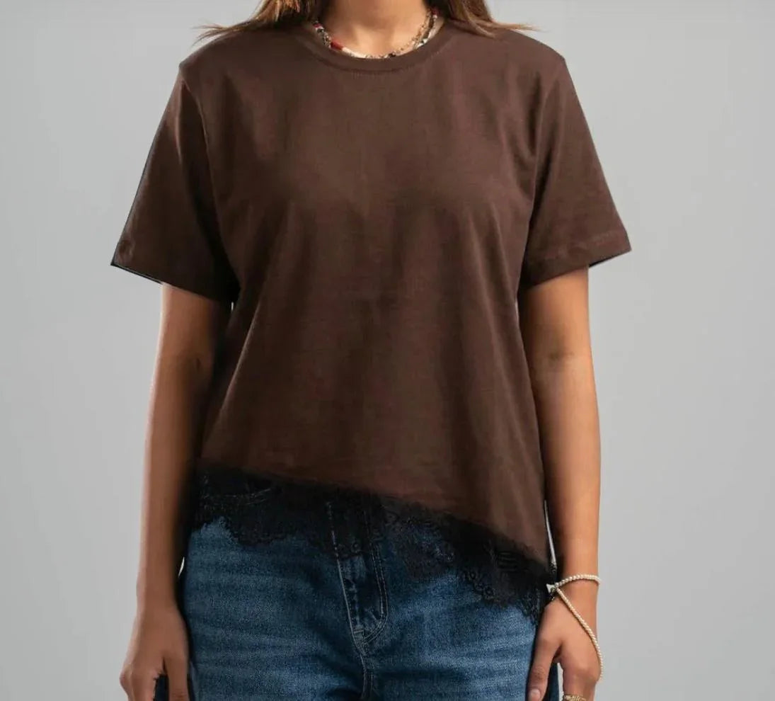 Short Slevee T-Shirt with Lace - Mimme Boutiqe - Babazzaro