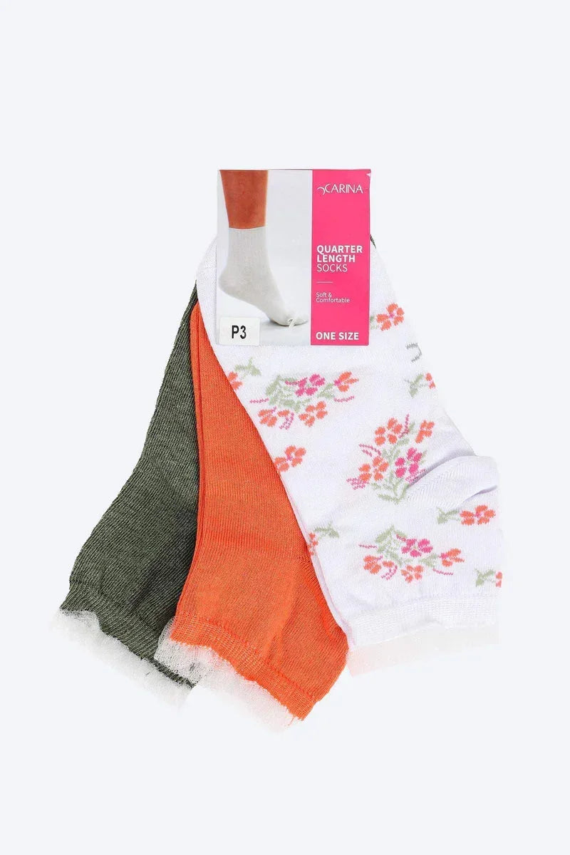 Soft Quarter Length Socks - 3 Pairs - Carina 1