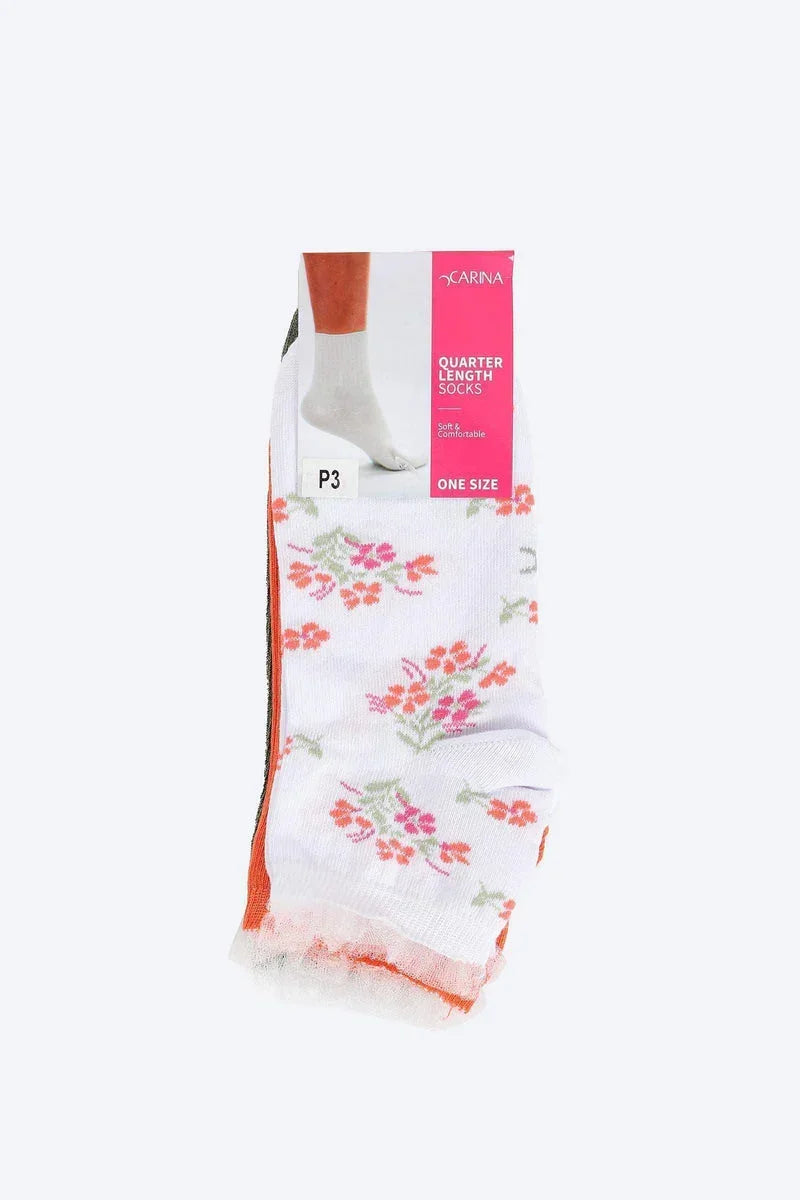 Soft Quarter Length Socks - 3 Pairs - Carina 2