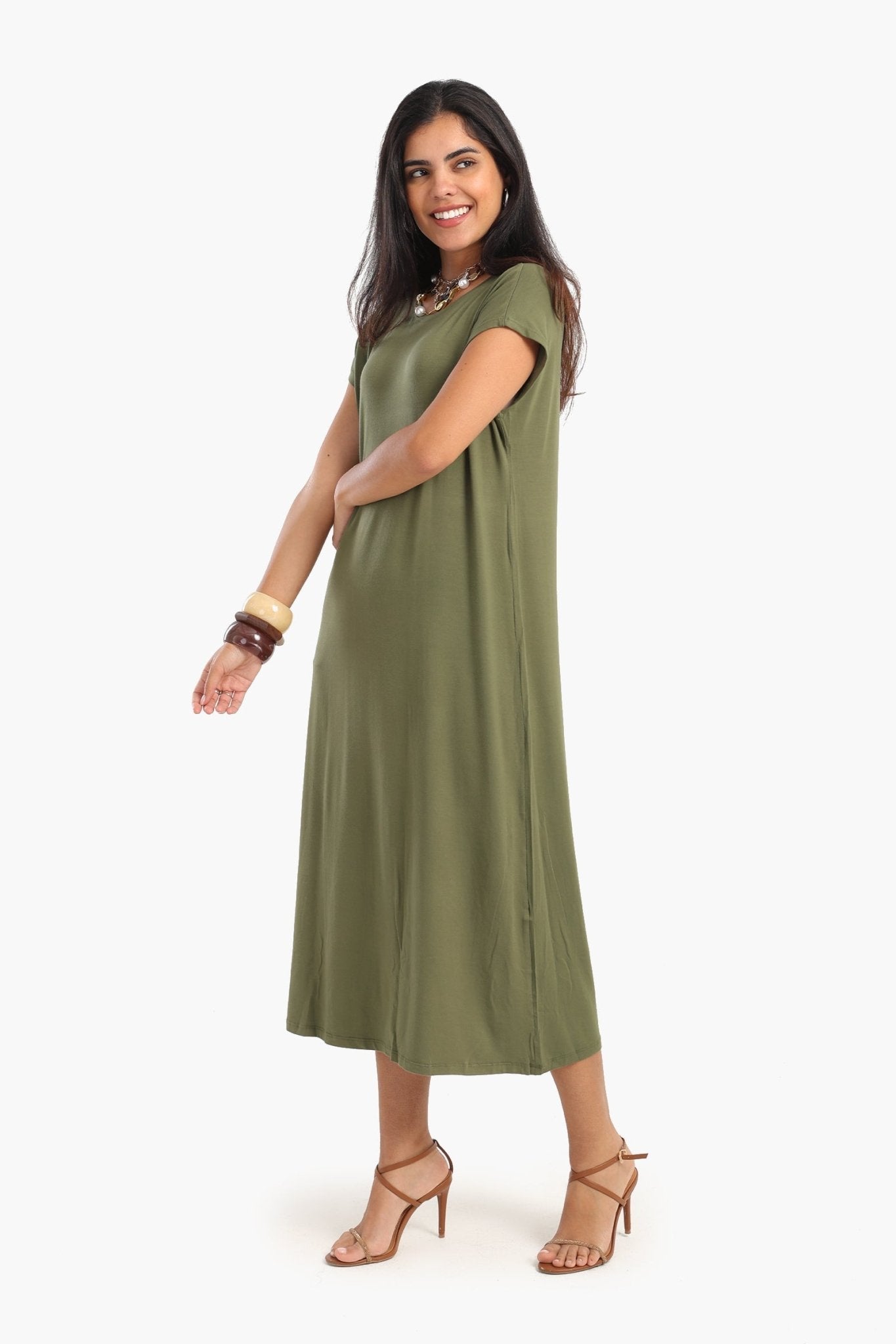 Solid Viscose Midi Dress - Clue - Babazzaro