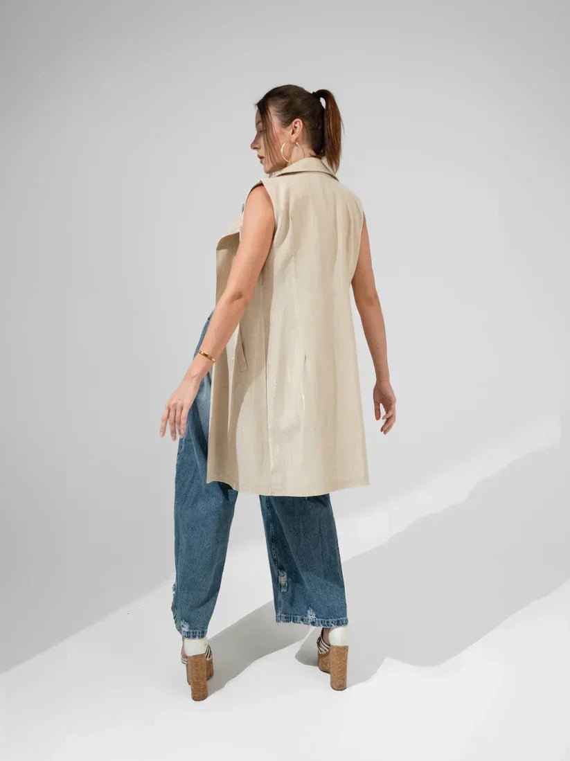 Striped Metallic Linen - Long Vest - KC Shop - Babazzaro