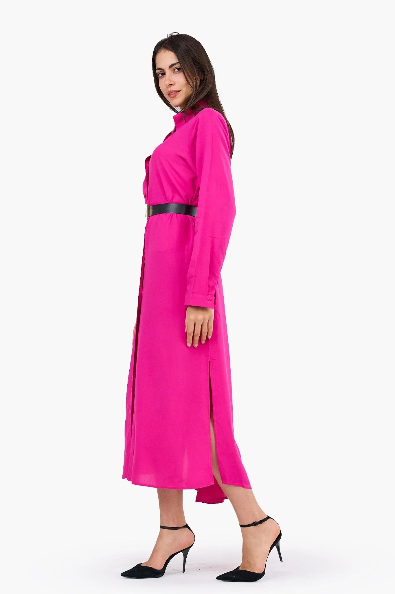 V - Collared Neck Shirt Dress - Clue - Babazzaro