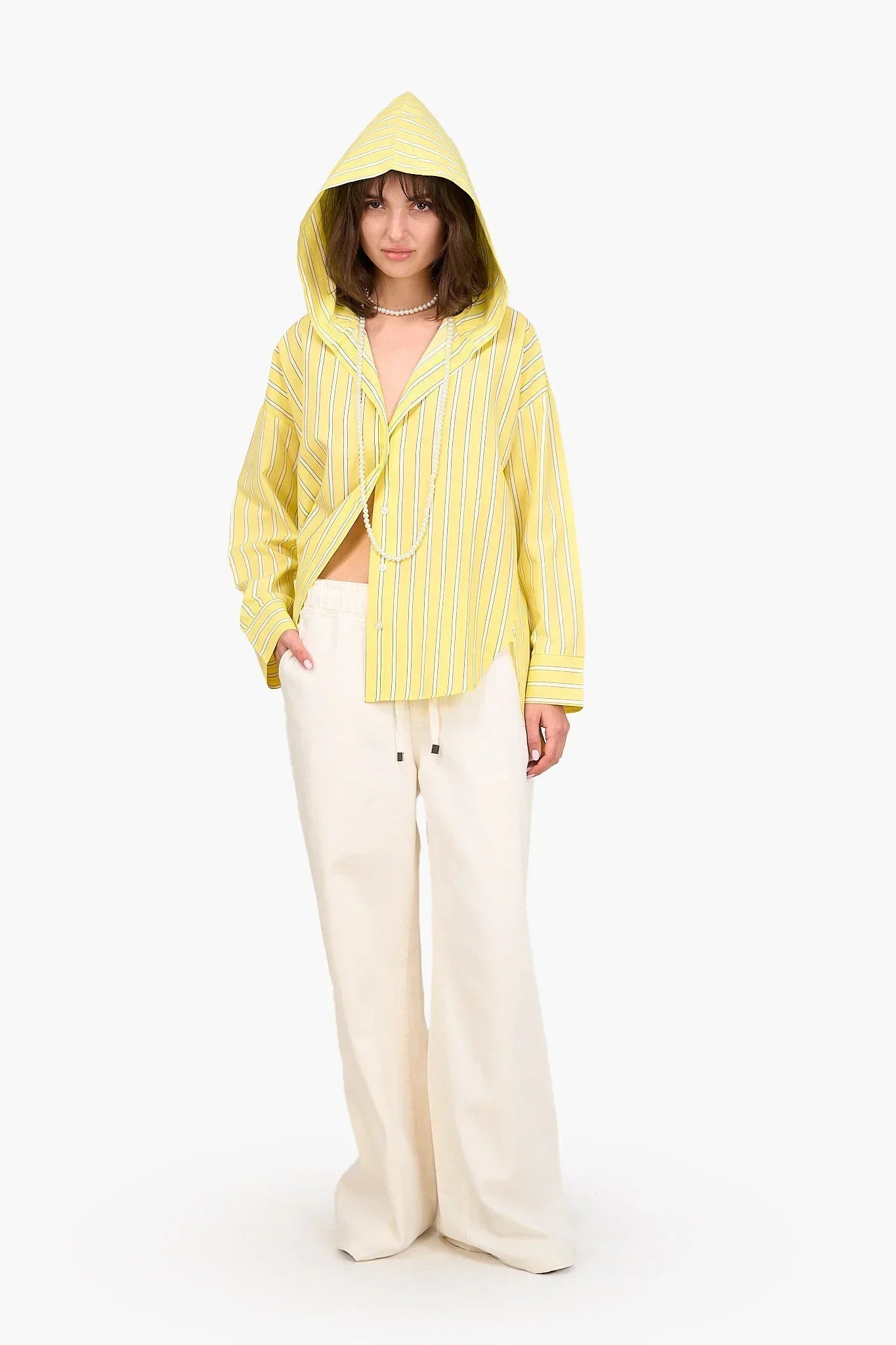 Clue - Striped Hooded Viscose Shirt 7