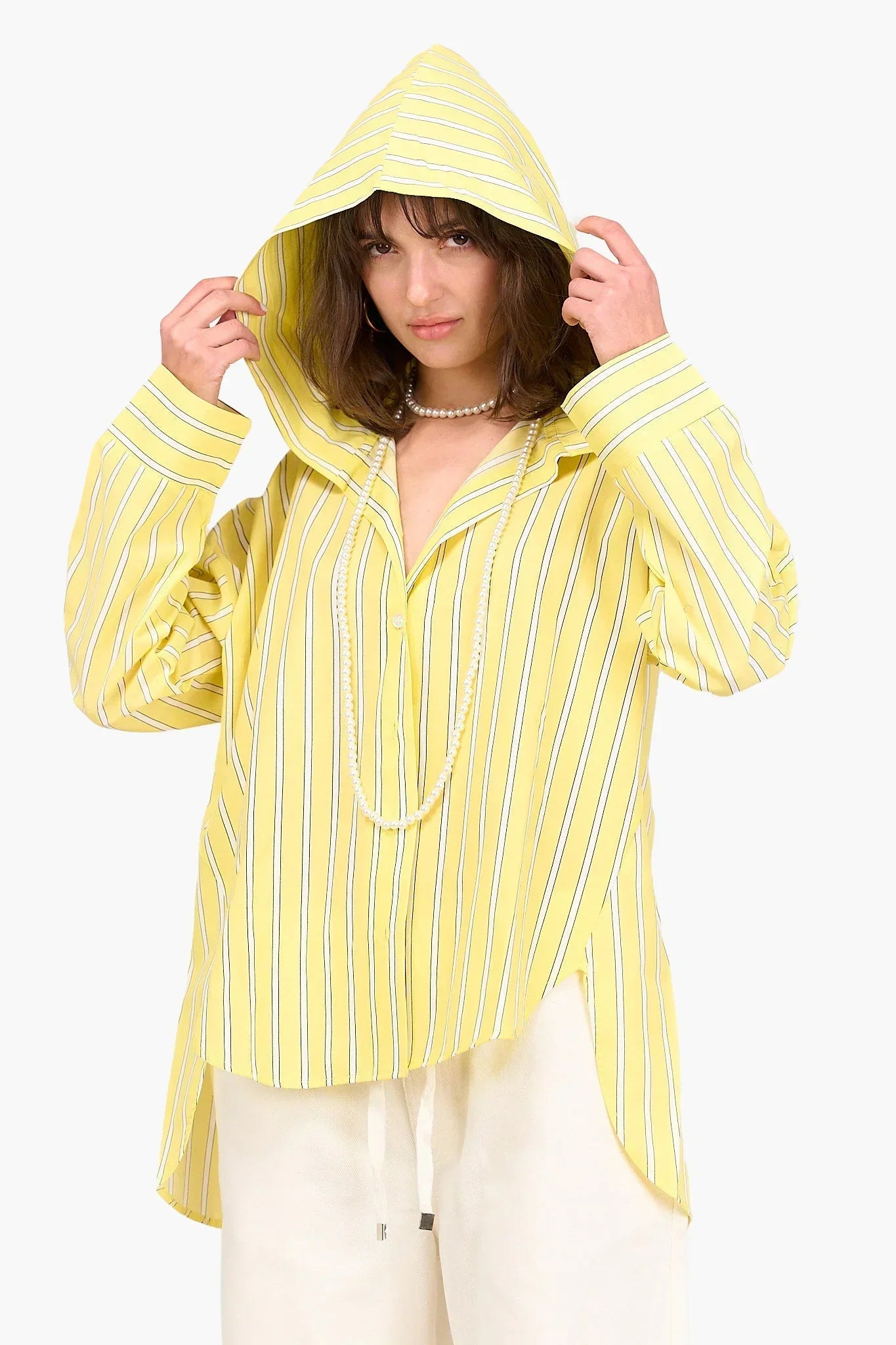 Clue - Striped Hooded Viscose Shirt 5