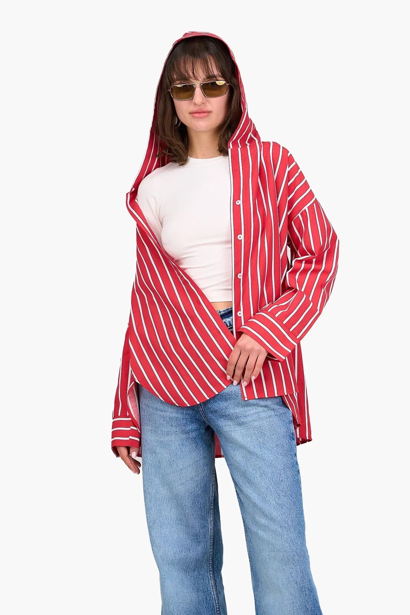 Clue - Striped Hooded Viscose Shirt 1