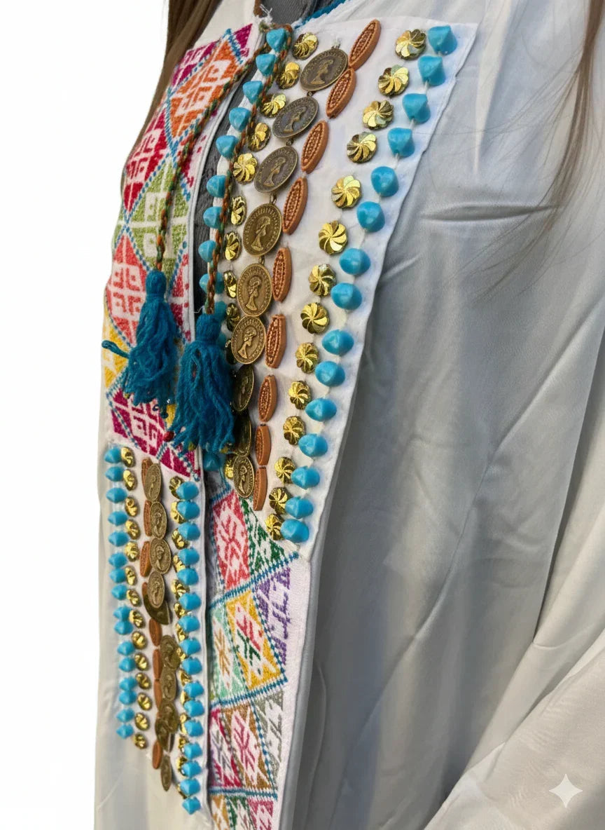 White Kaftan Embellished with Stones - Urbantique - Babazzaro