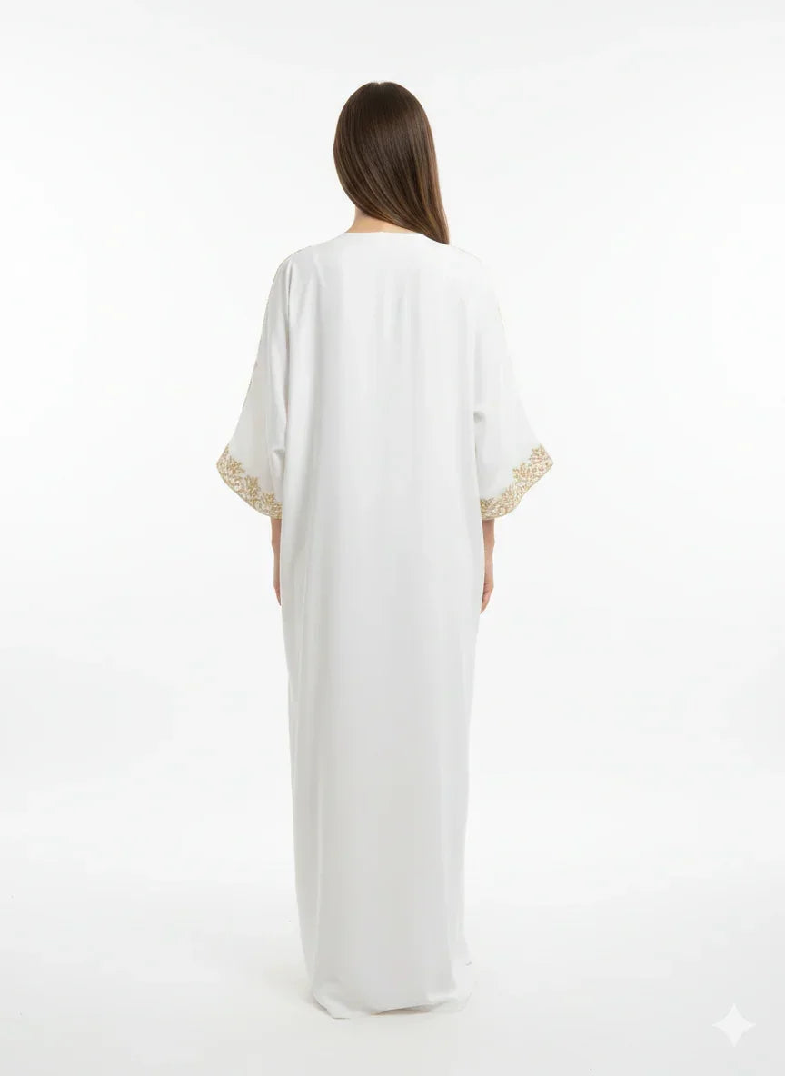 White Kaftan with Gold Arabic Letters - Urbantique - Babazzaro