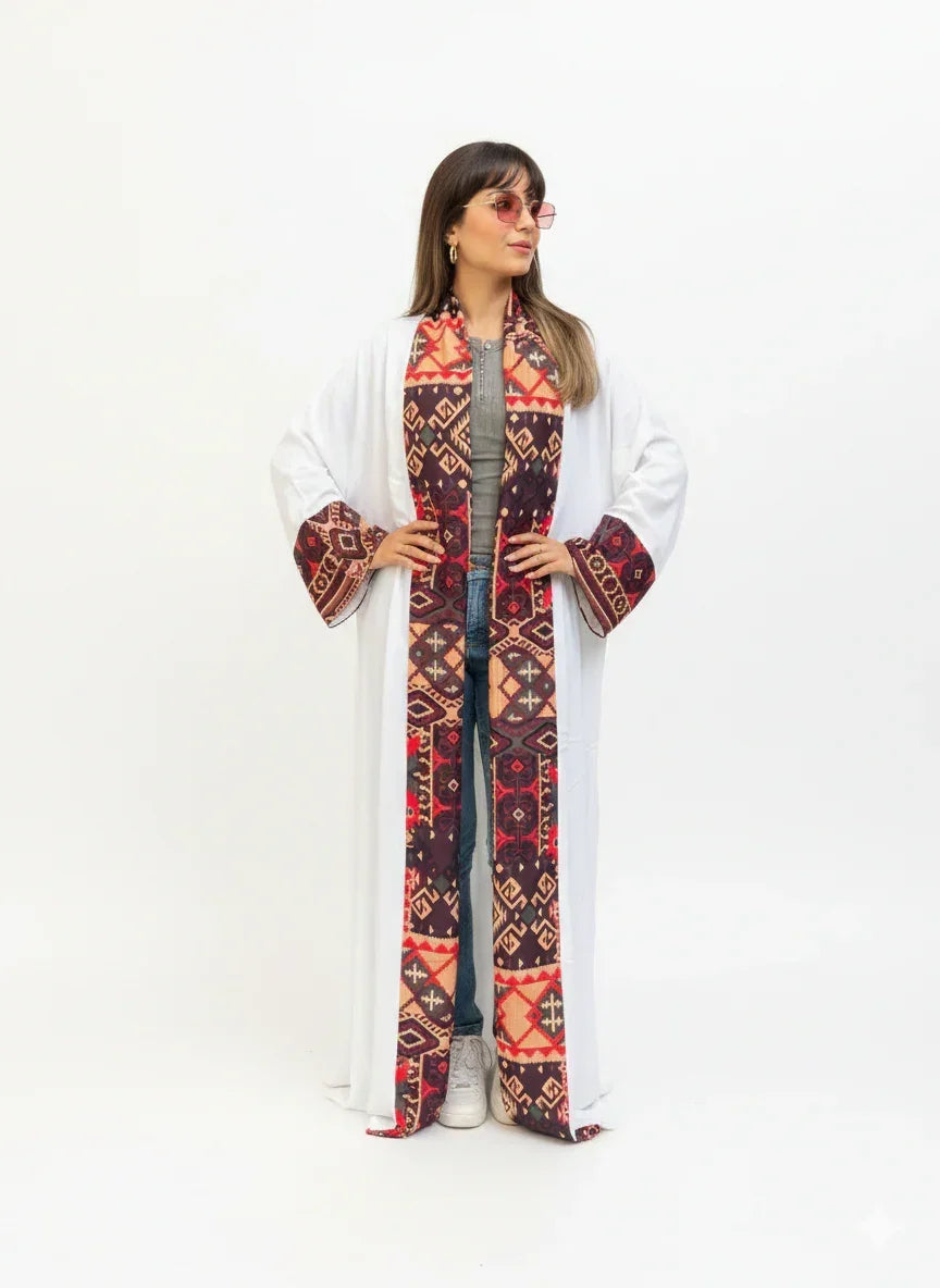 White Kaftan with Multi - Colored Print - Urbantique - Babazzaro