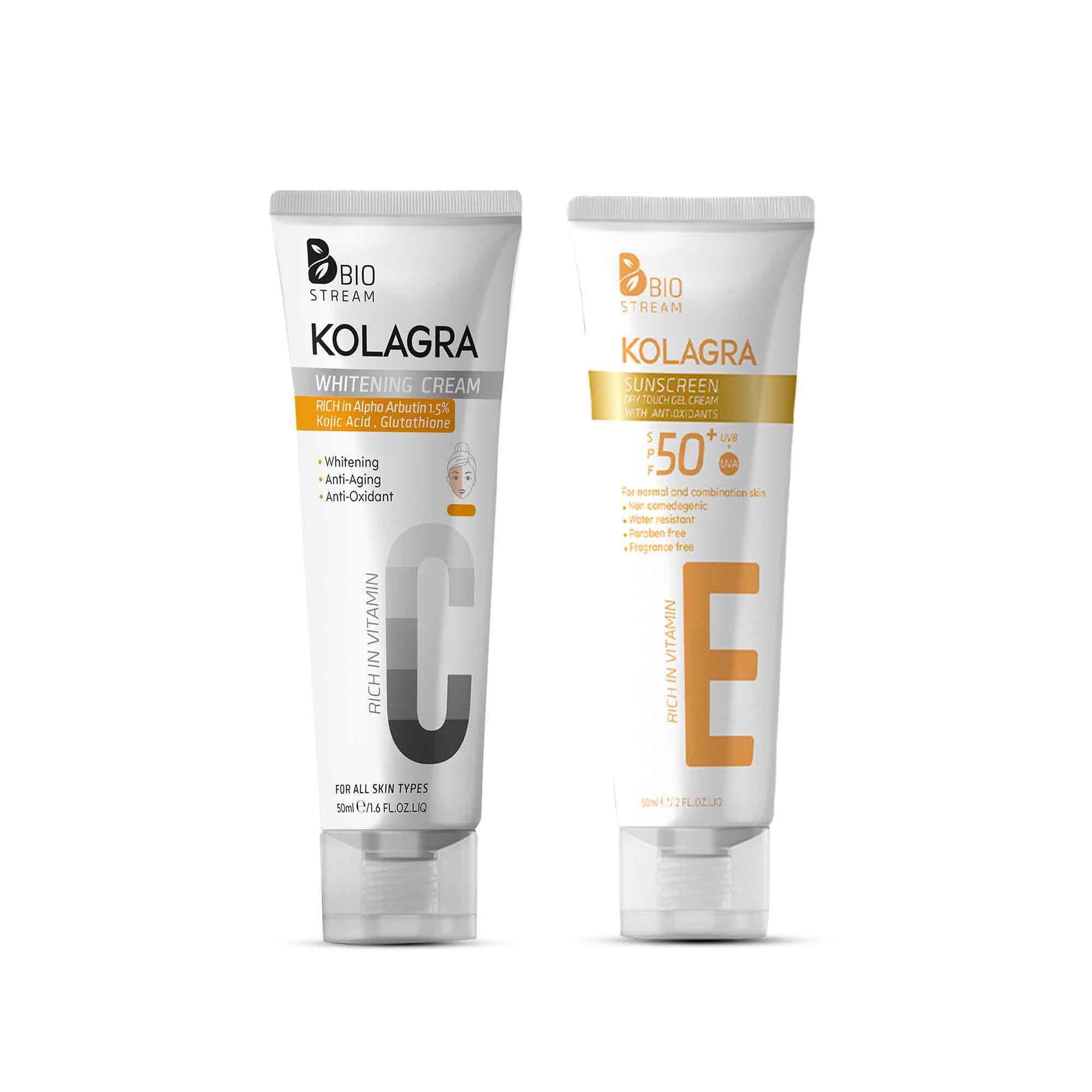 Biostream - Kolagra Multicoloroffer sunscreen gel cream SPF50 +Whitening cream 1