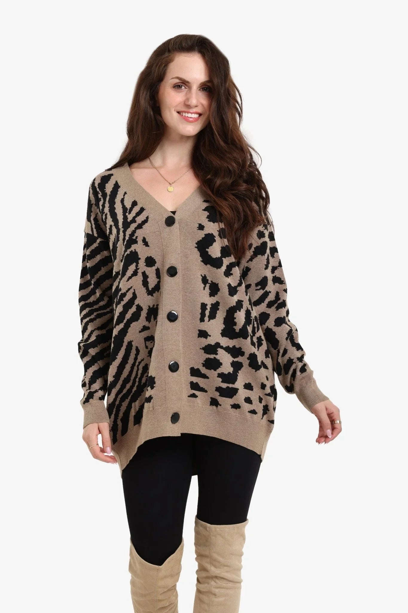 Wool Leopard Print Cardigan - Clue - Babazzaro