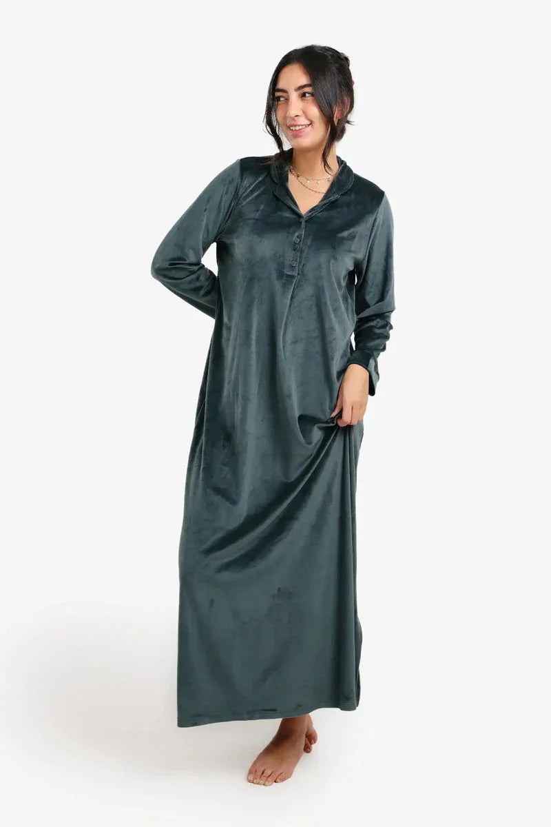 Carina - Notch Collar Velvet Nightgown 6