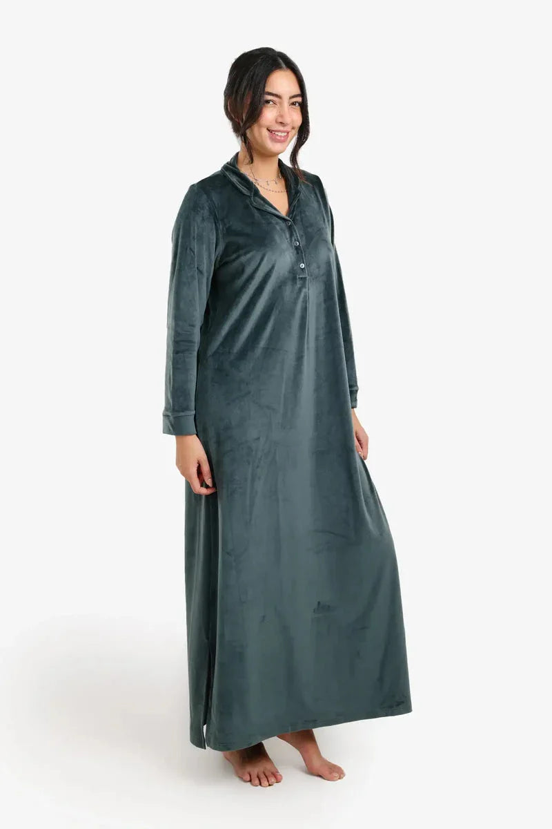 Carina - Notch Collar Velvet Nightgown 13