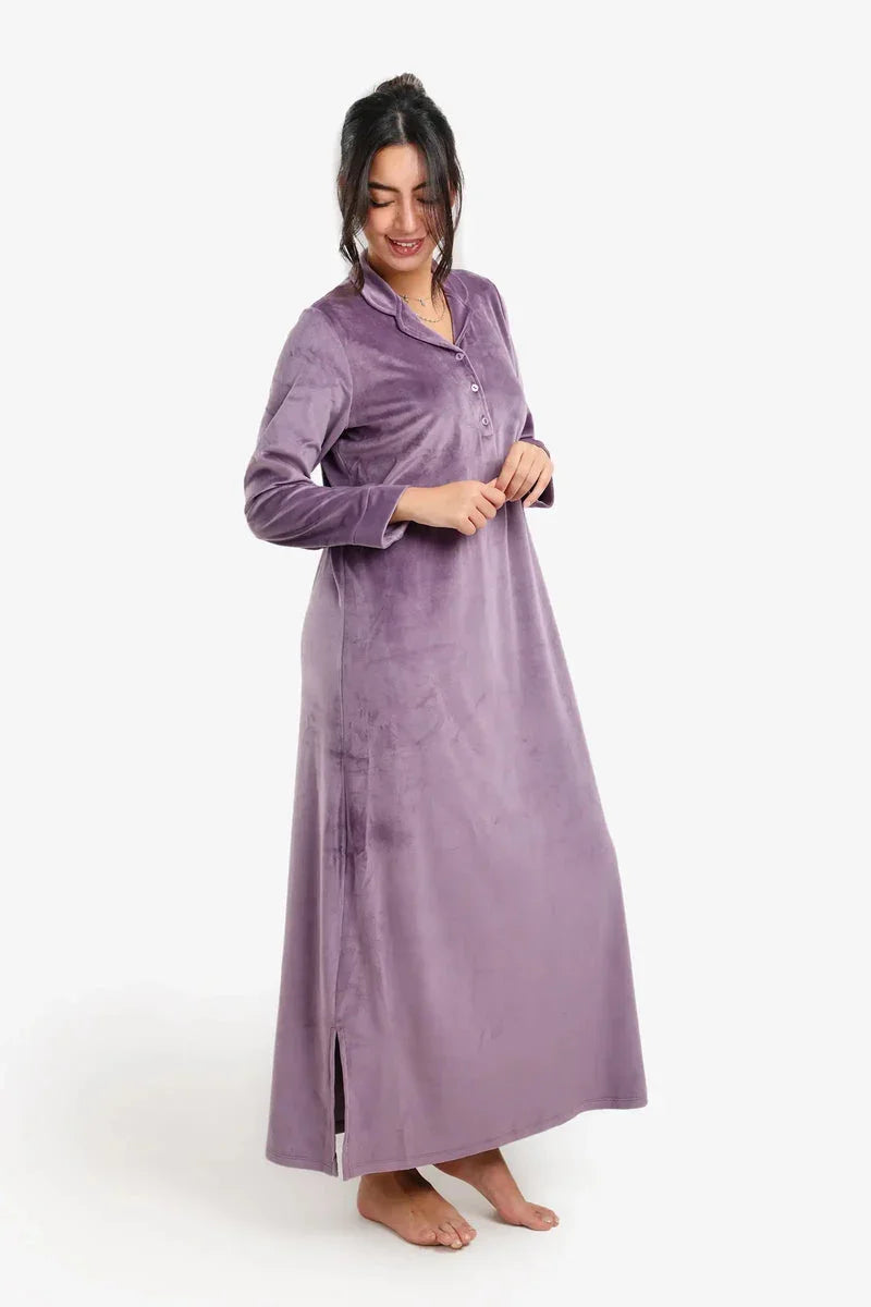 Carina - Notch Collar Velvet Nightgown 14