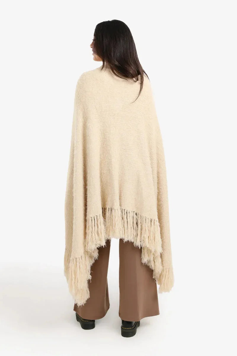 Carina - Fringe Trim Knitted Poncho 8
