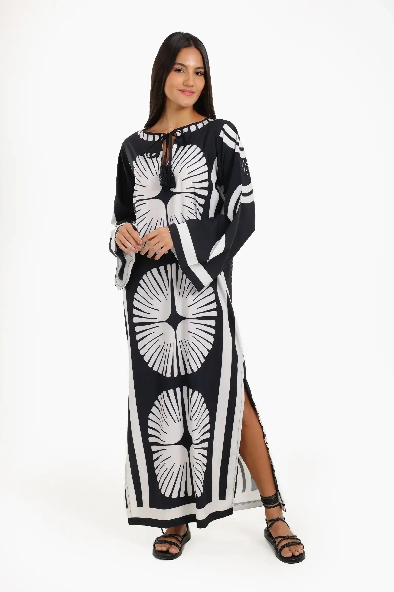 Carina - Printed Black & White Beach Dress 1
