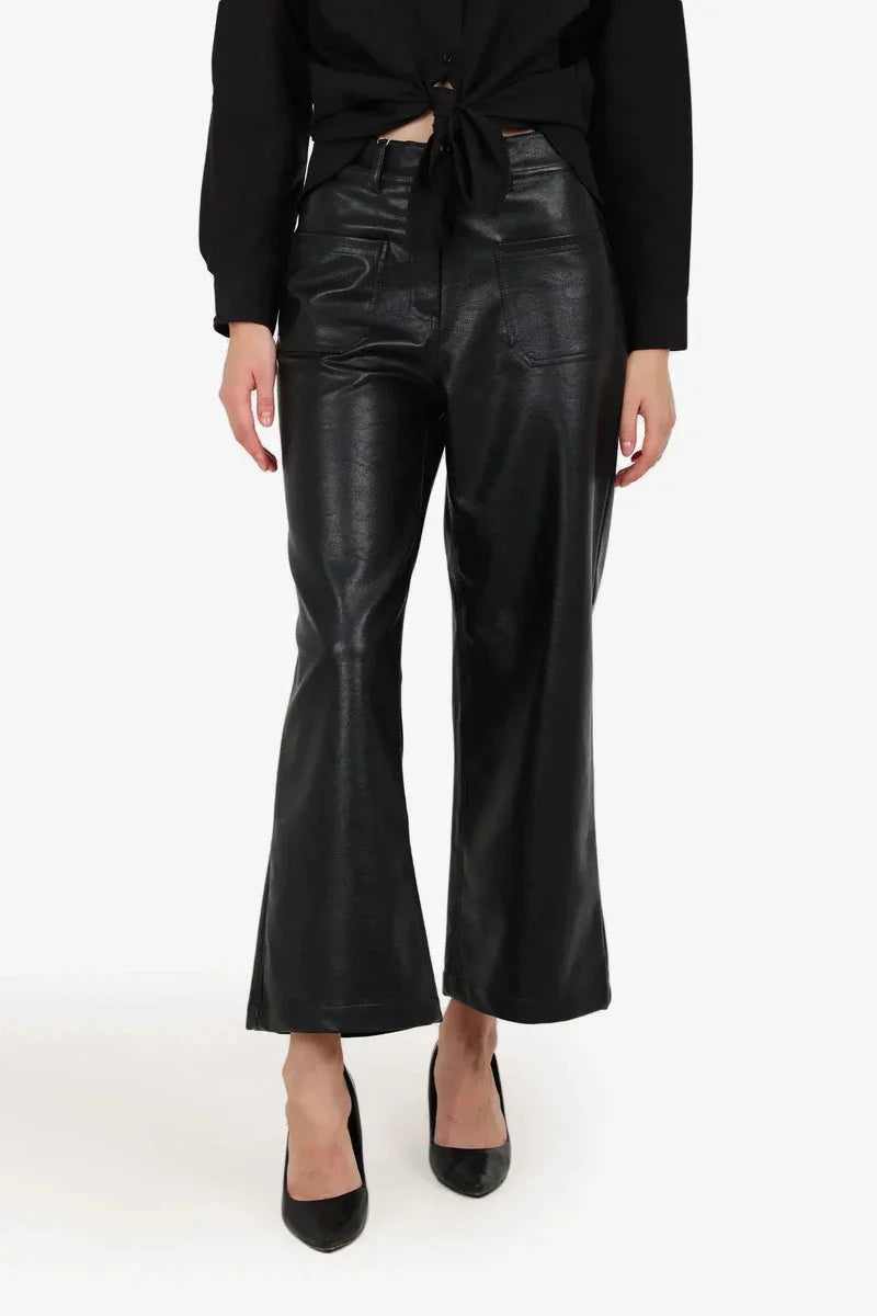 Carina - Flare Leg Faux Leather Pants 1