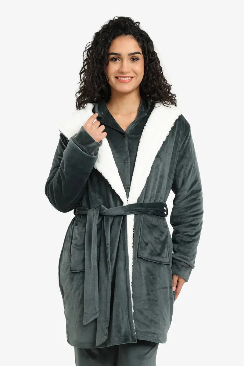 Carina - Padded Velvet Hooded Robe 2