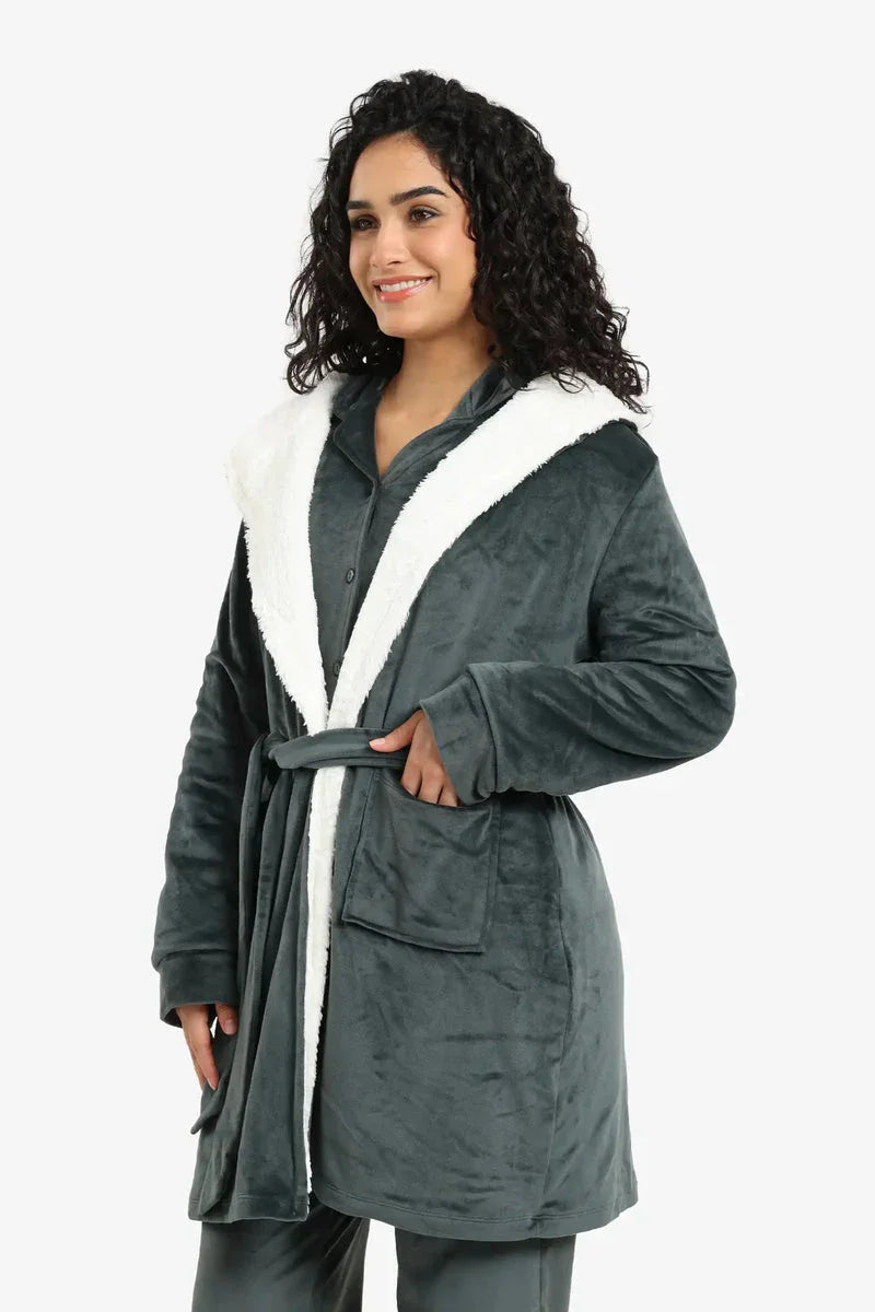 Carina - Padded Velvet Hooded Robe 5